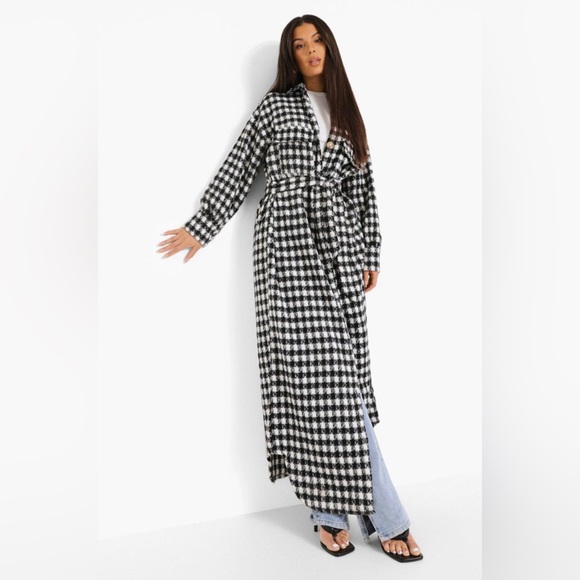 Boohoo Jackets & Blazers - Houndstooth Maxi Coat
